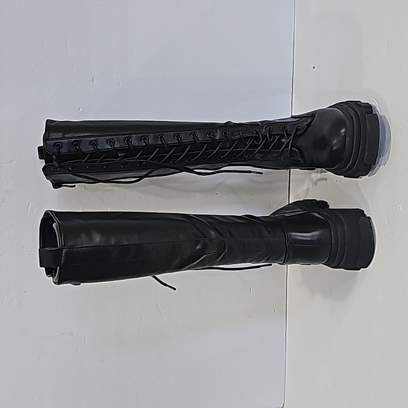 Dream Paris Black Lace Up Chunky Track Sole Knee High Black Boots Size 6 - Picture 4 of 16